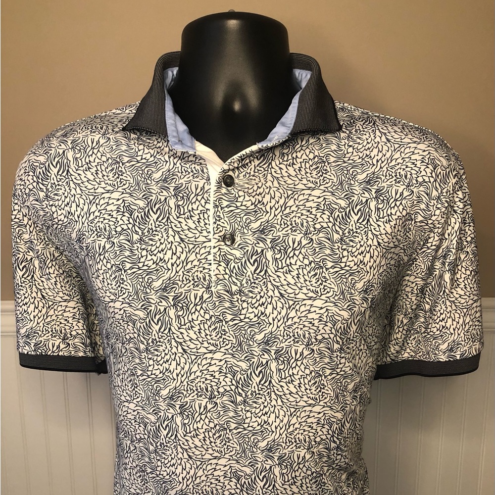 Greyson Golf Polo Shirt Men’s Medium Blue White Lion Print Performance Stretch